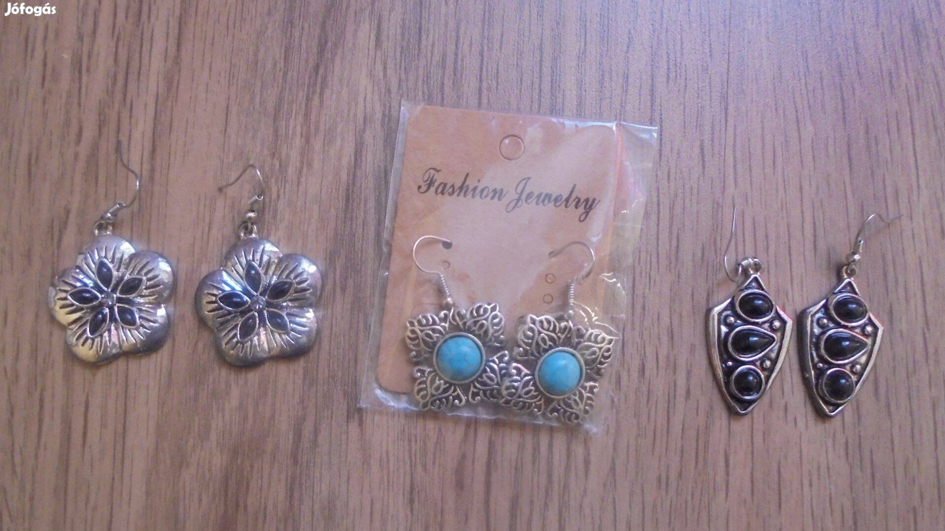 Új bizsu türkiz vagy fekete köves női fülbevaló - tibeti