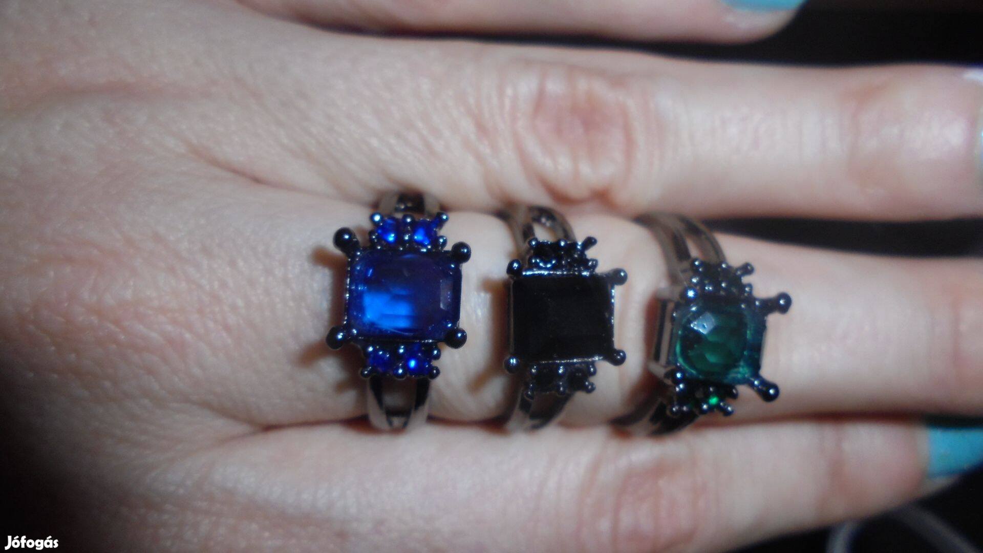 Új bizsu zöld vagy kék köves női gyűrű - 7-es 8-as méret