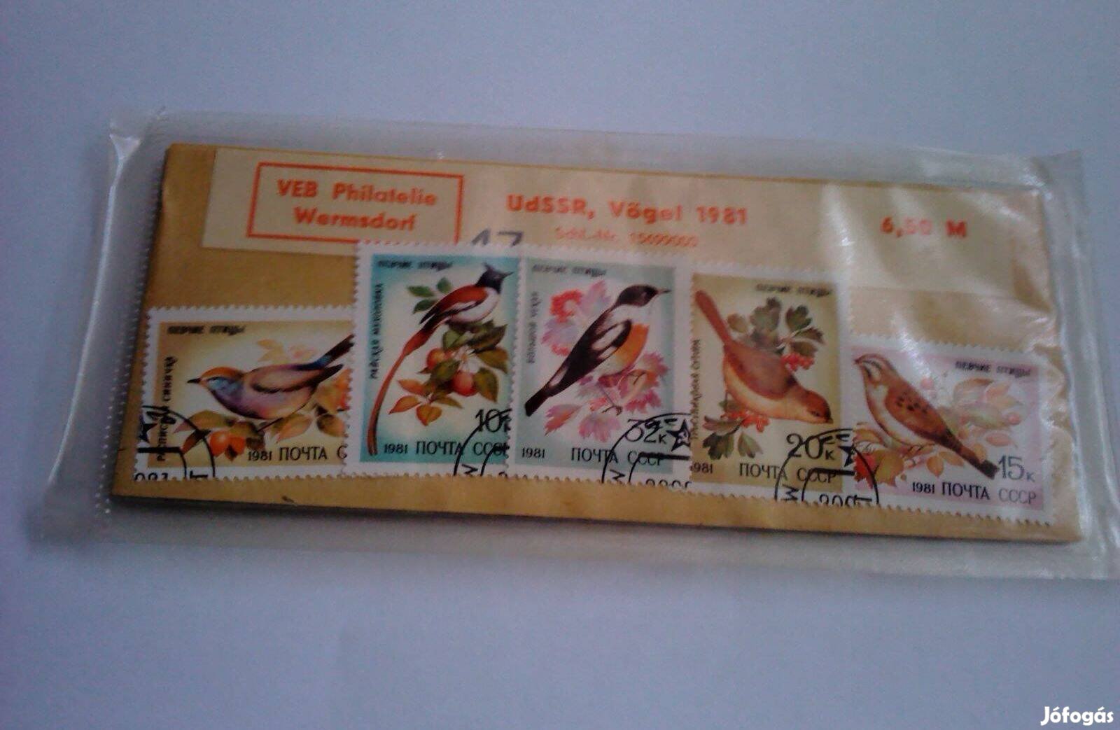 Új bontatlan 5 db-os pecsételt bélyeg csomag madarak, UdSSR Vögel 1981