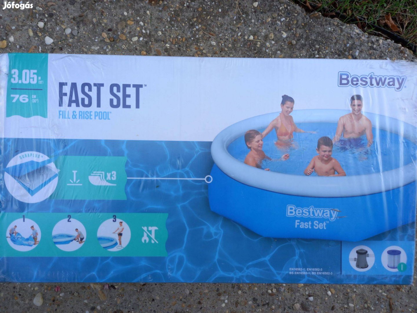 Új bontatlan Bestway családi kerek, felfújható medence, vízforgatóval