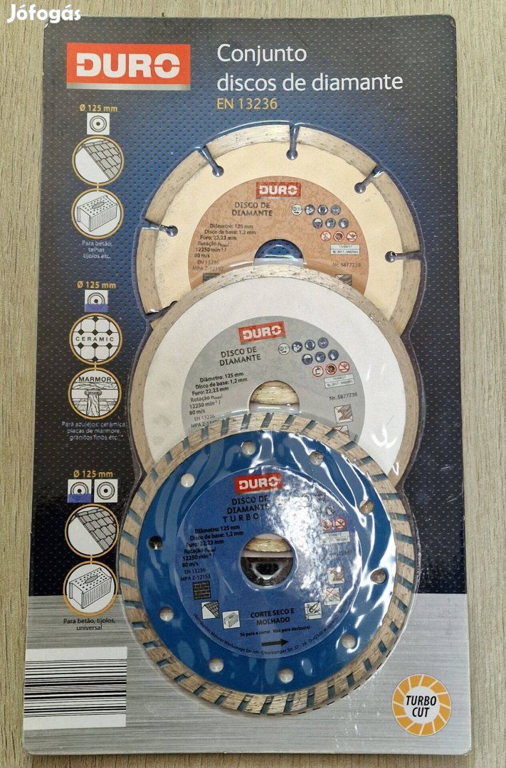 Új bontatlan DURO gyémánt vágókorong-készlet 3db 125mm