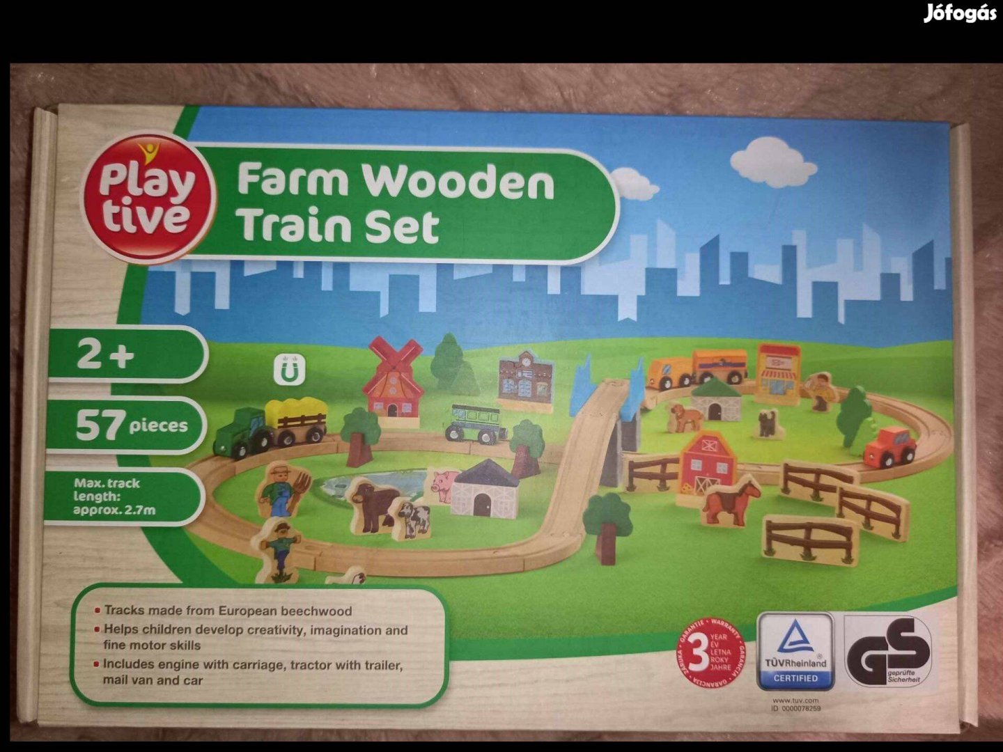 Új bontatlan Playtive Farm fa vonatpálya szett, vonatszett, 57darabos