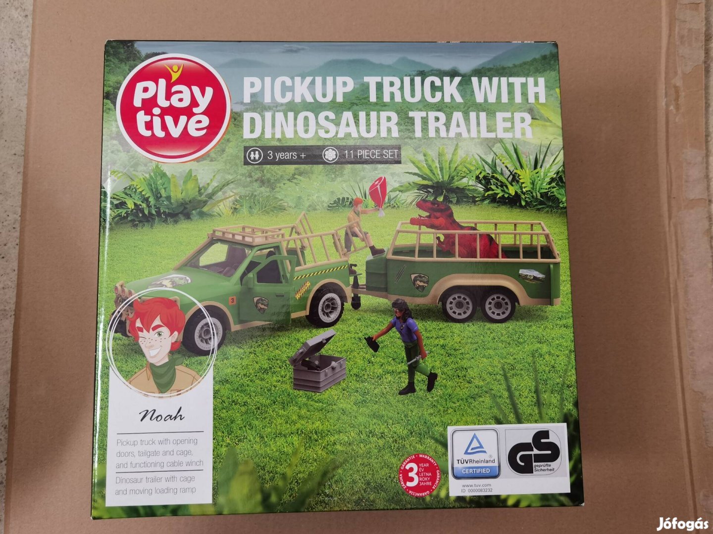 Új bontatlan playtive lidl dinoszaurusz szállító autó utánfutó dínó