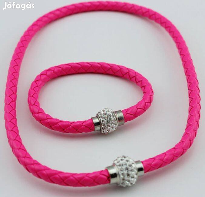 Új bőr hatású fonott szett nyaklánc karkötő - sima, kockás