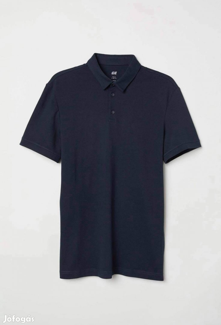 Új címkés férfi H&M slim fit sötétkék galléros póló póló ing S