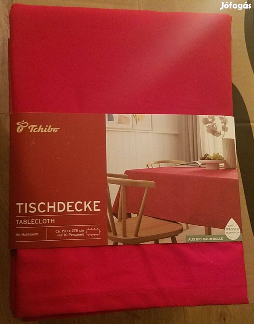 Új csodaszép, piros Karácsony Gots Biopamut terítő, extra