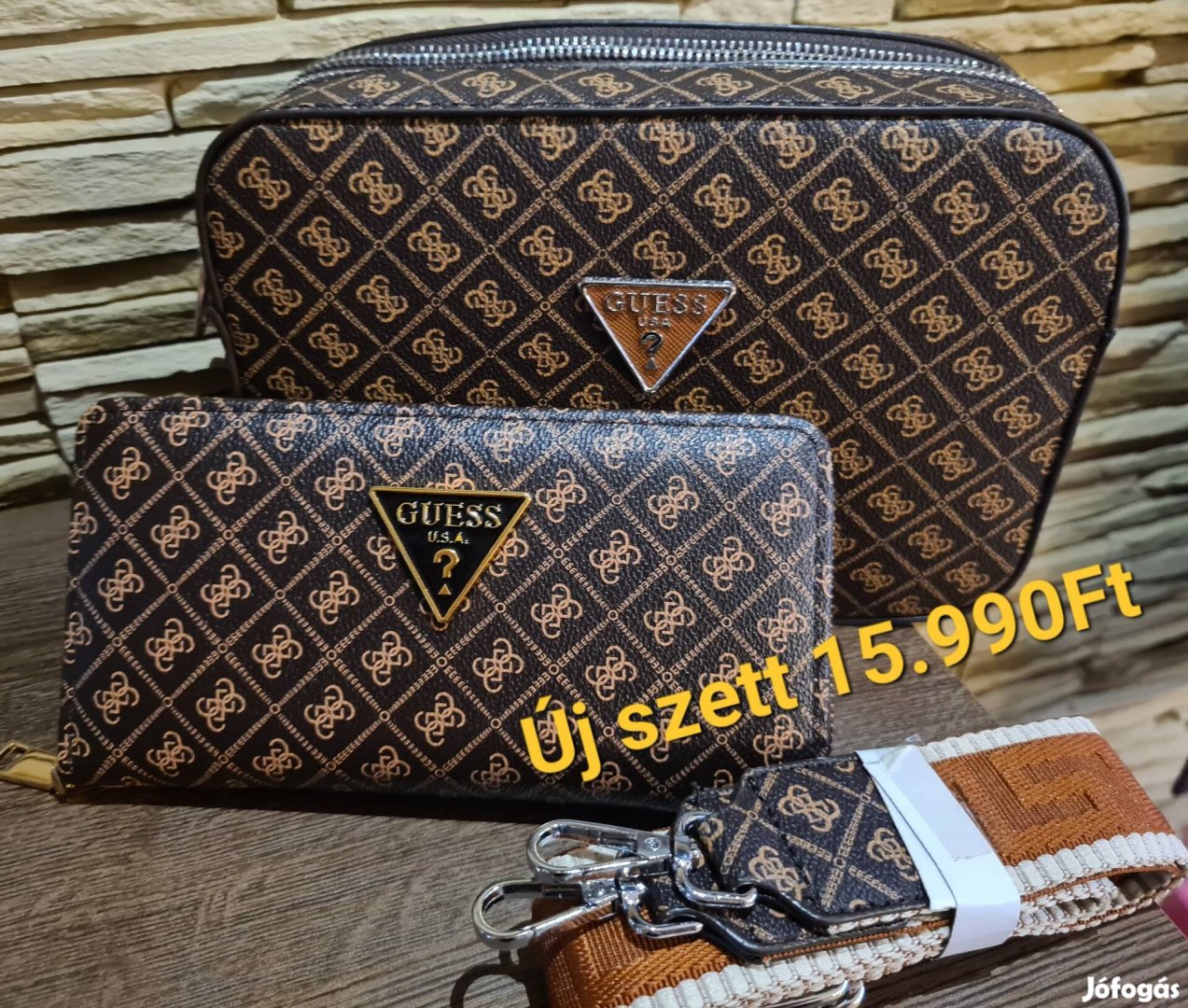 Új csokibarna, monogram táska +pénztárca szett 