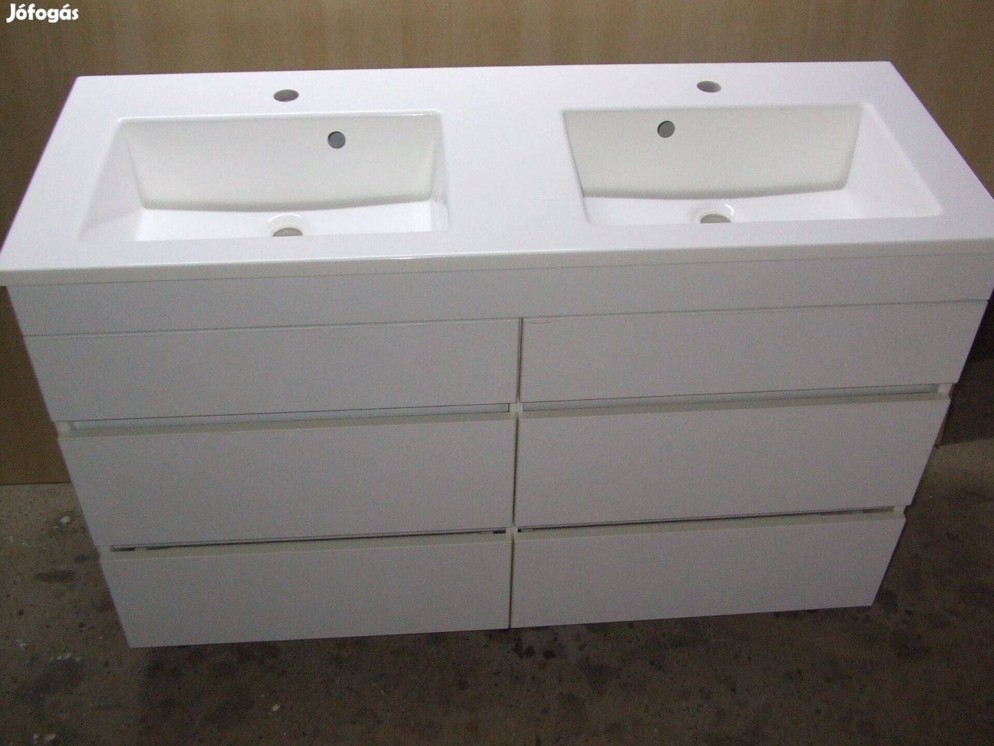 Új dupla mosdószekrény 6 fiókos magasfényű fehér bútor 120 cm