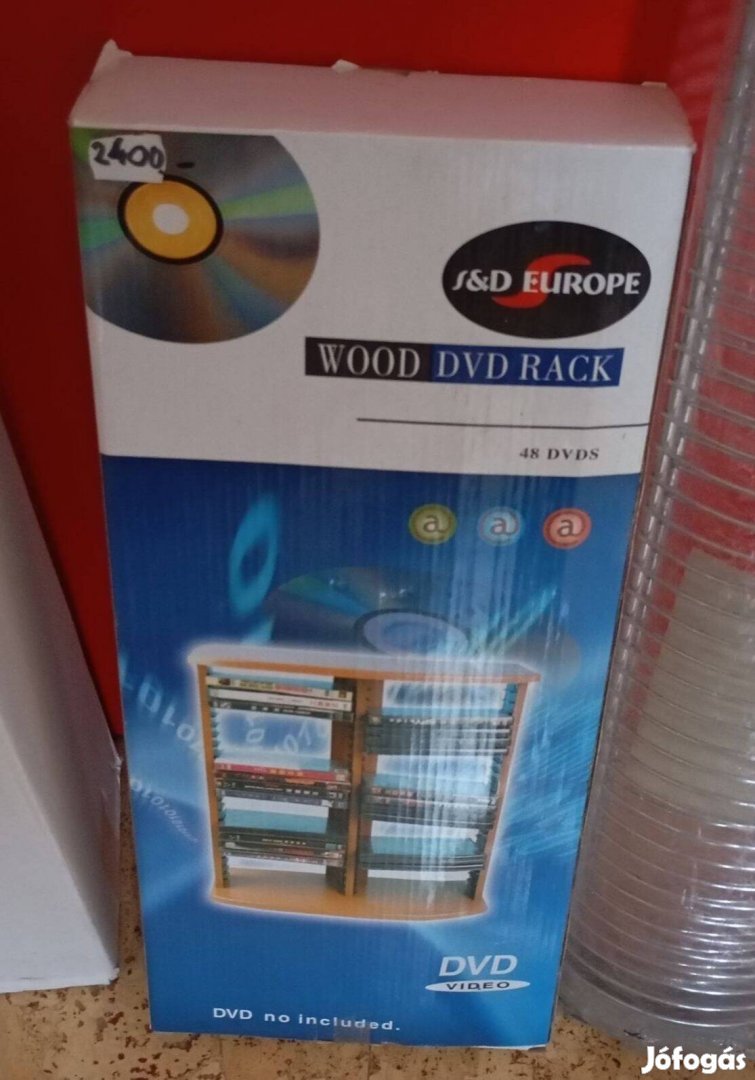 Új fa dvd állvány 48 dvd részére, dobozában
