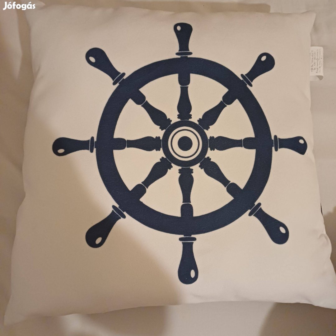 Új fehérkék hajókormány mintás díszpárna