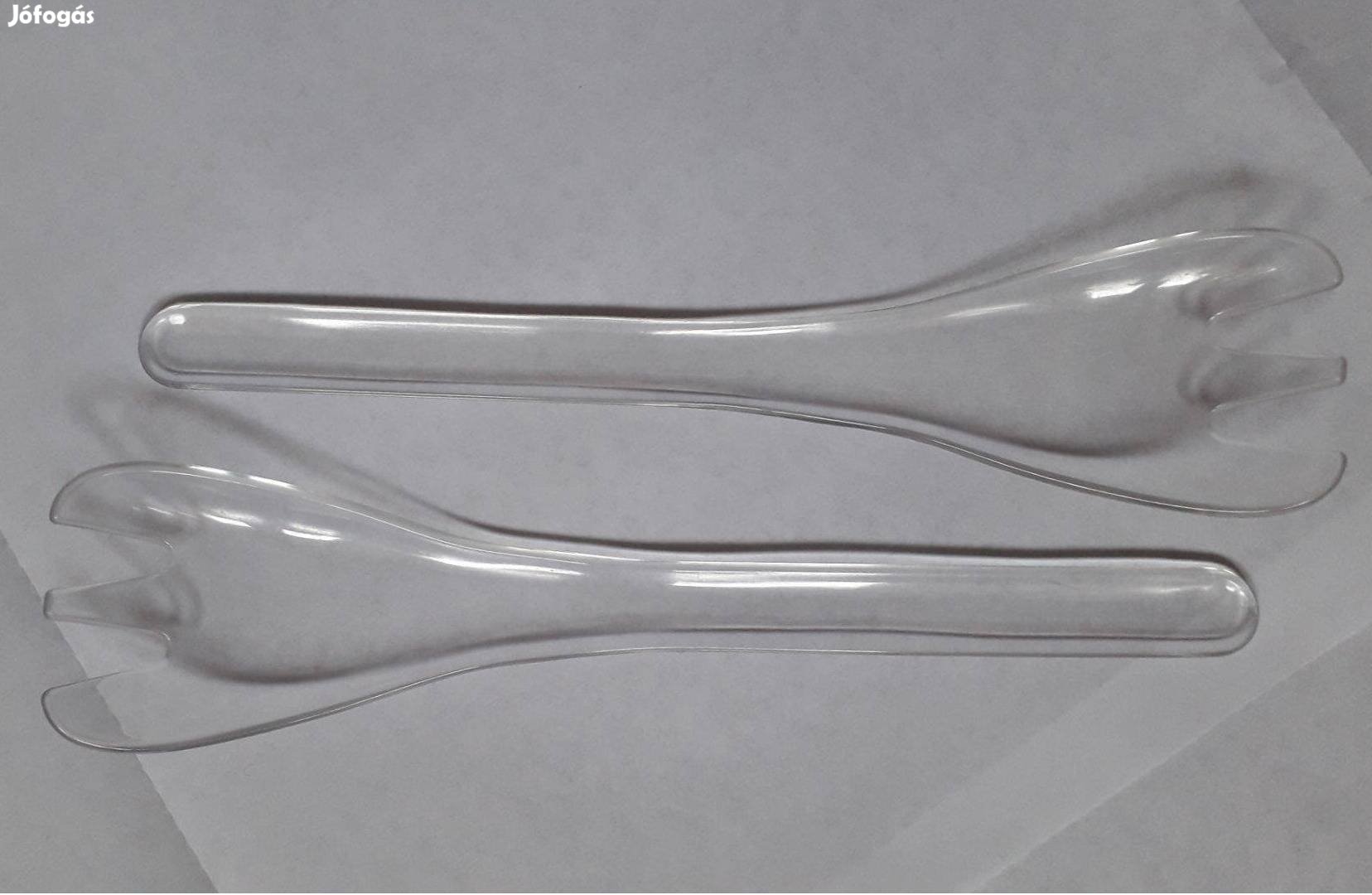 Új fehér műanyag kiszedő szervírozó kanál villa 26 cm_ 2 db