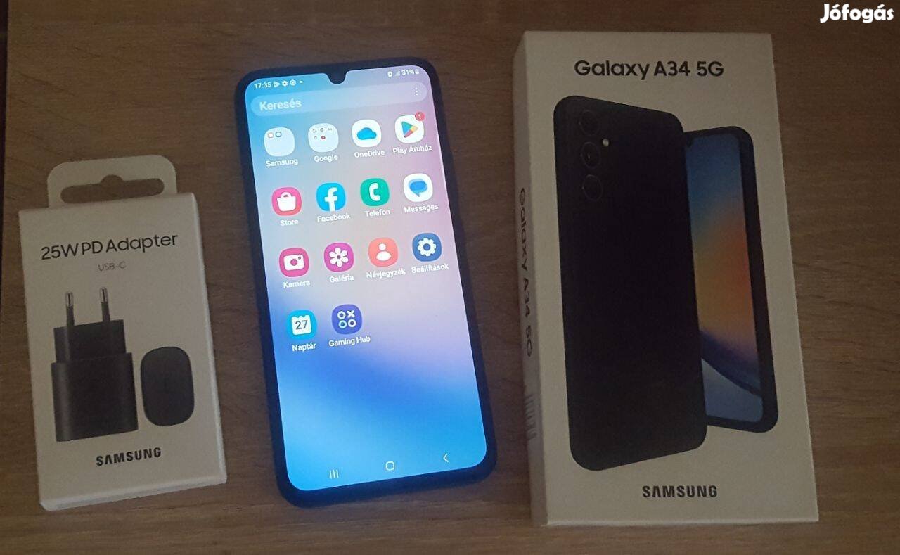 Új fekete Samsung Galaxy A34 5 G telefon kártyafüggetlen védőfóliával