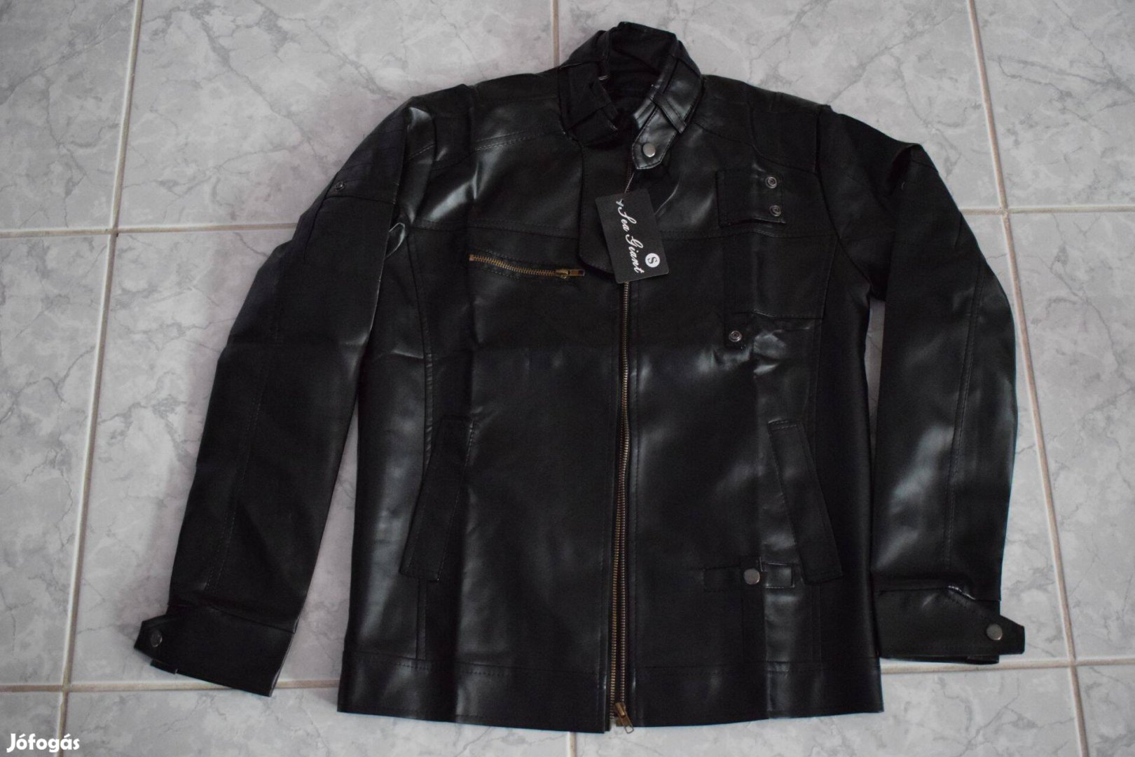 Új fekete műbőr kabát