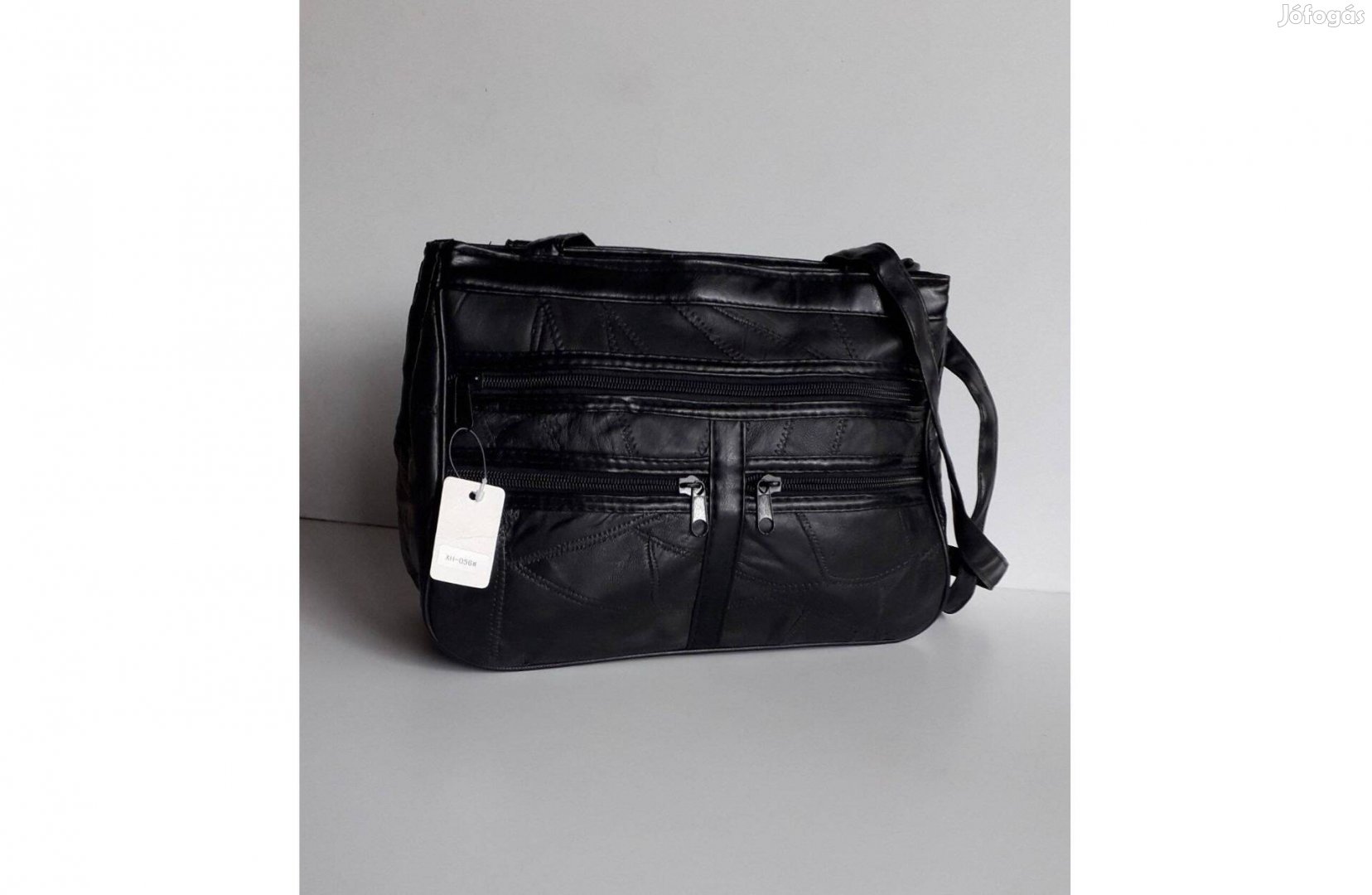 Új fekete műbőr női kétrekeszes kézitáska sok zsebbel