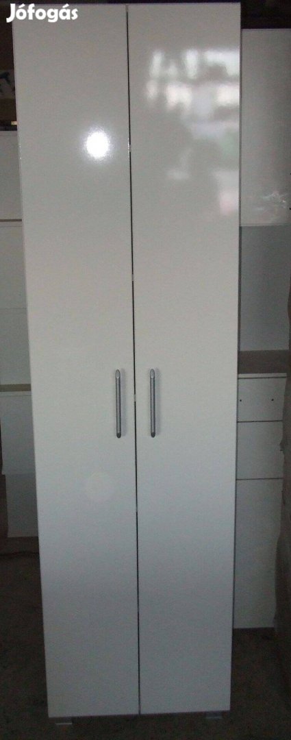 Új fürdőszoba szekrény magasfényű fehér ajtós polcos bútor Dn2tA 50 cm