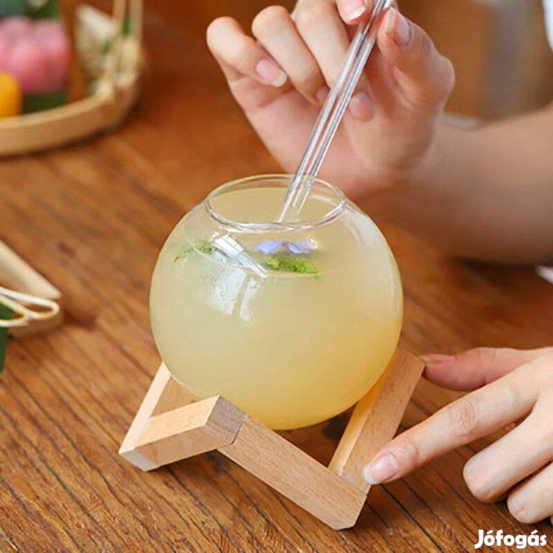 Új gömb koktélos pohár fa állvány üveg szívószál