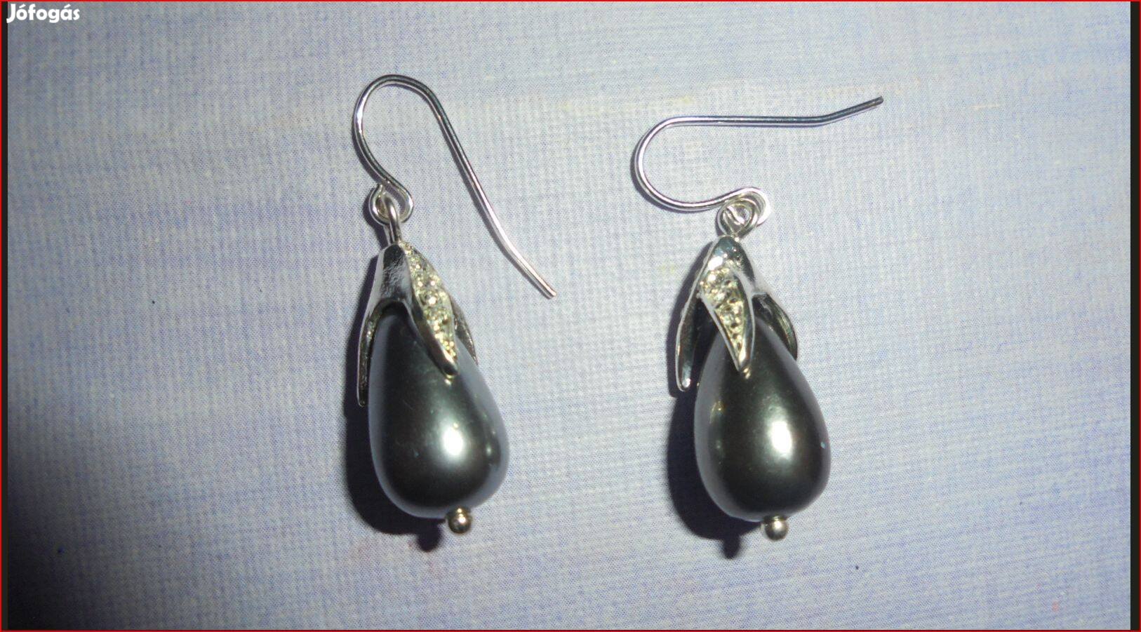 Új grafit szürke bizsu csepp alakú női fülbevaló fehér