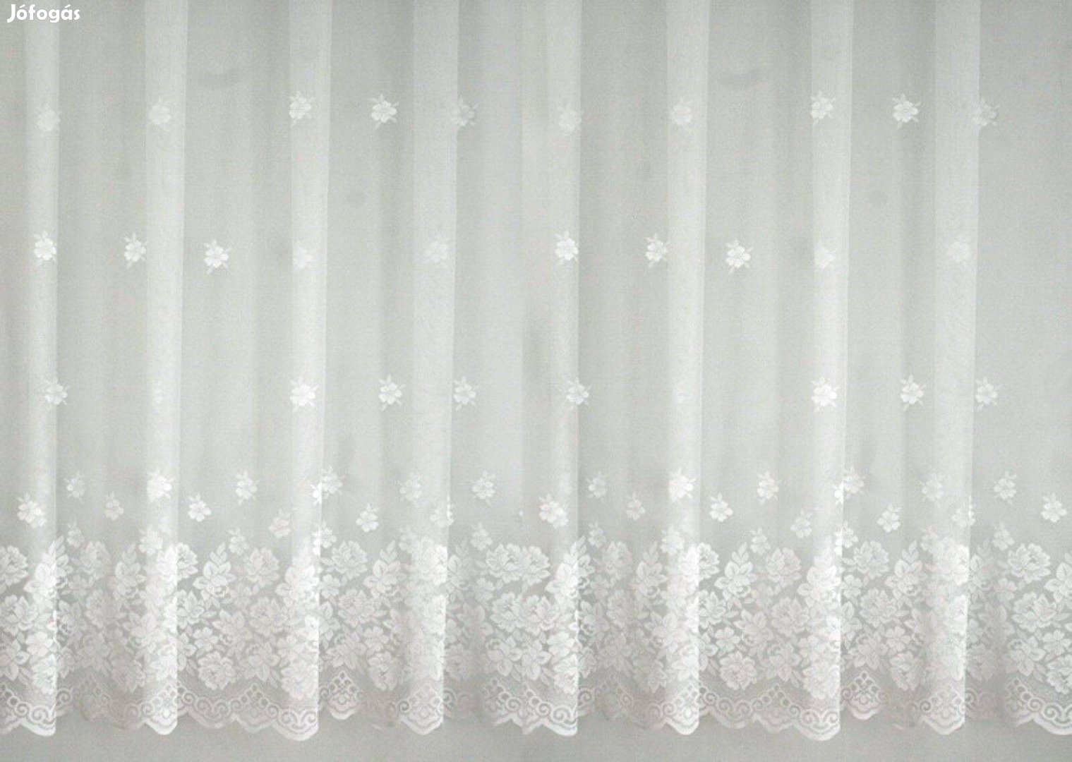 Új hófehér virágos bordürös függöny (12mx190 cm)