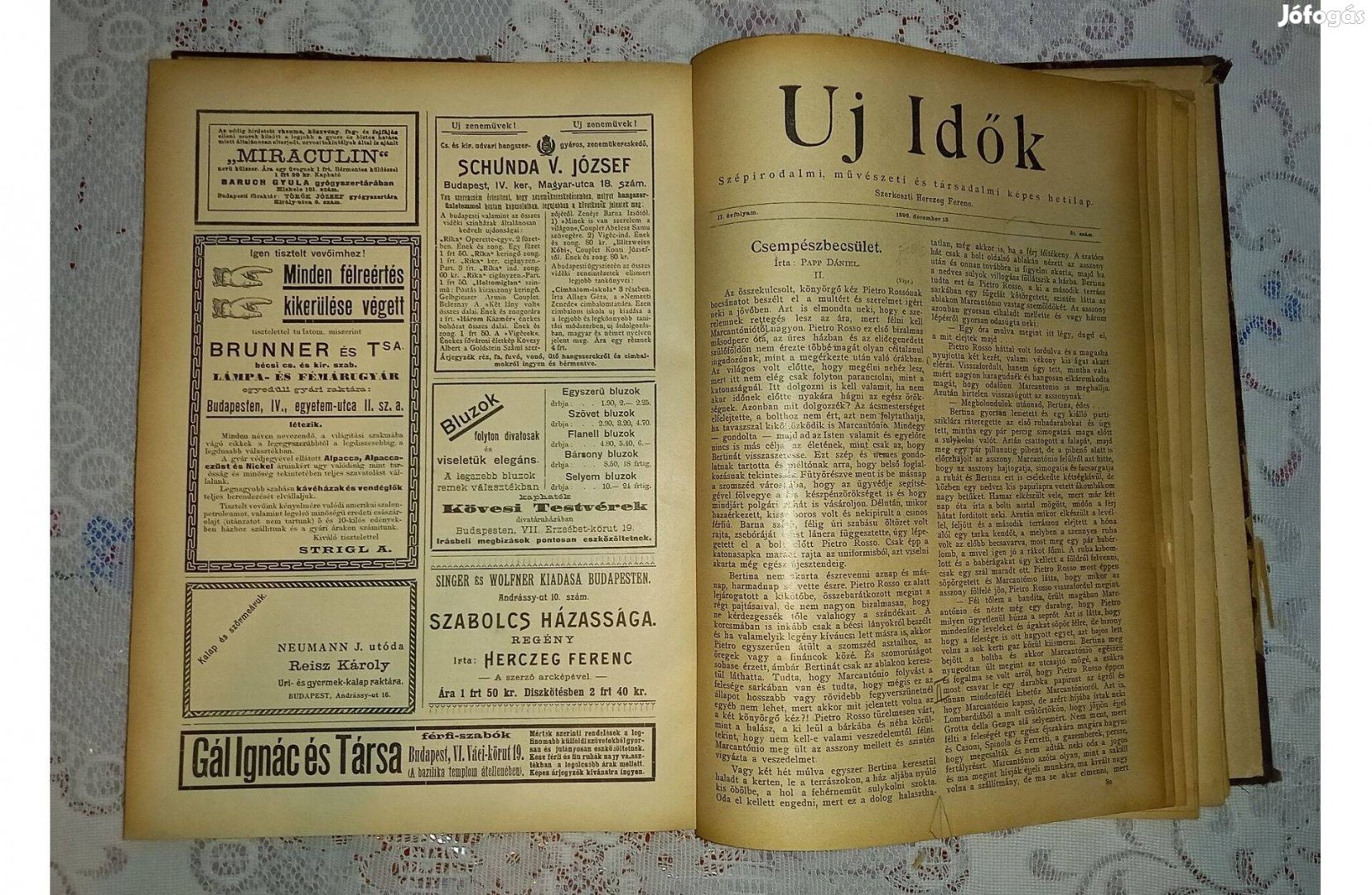 Uj idők Herczeg Ferenc 1896 II. kötet 28 - 52. szám antik könyv