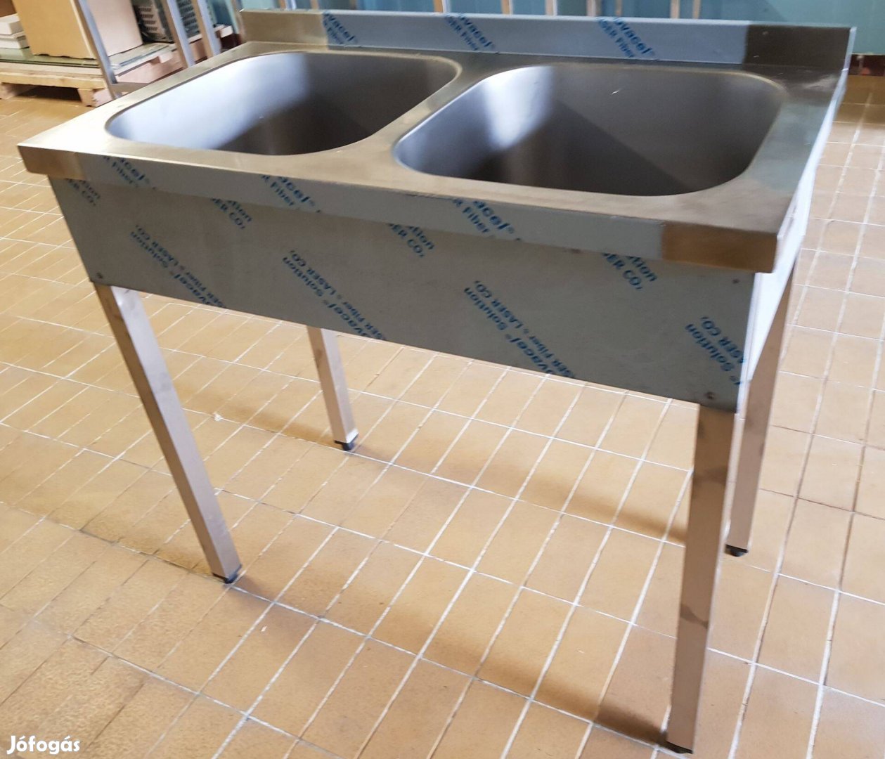 Új inox fóliás 2 medencés ipari mosogató 40x40x30cm-es