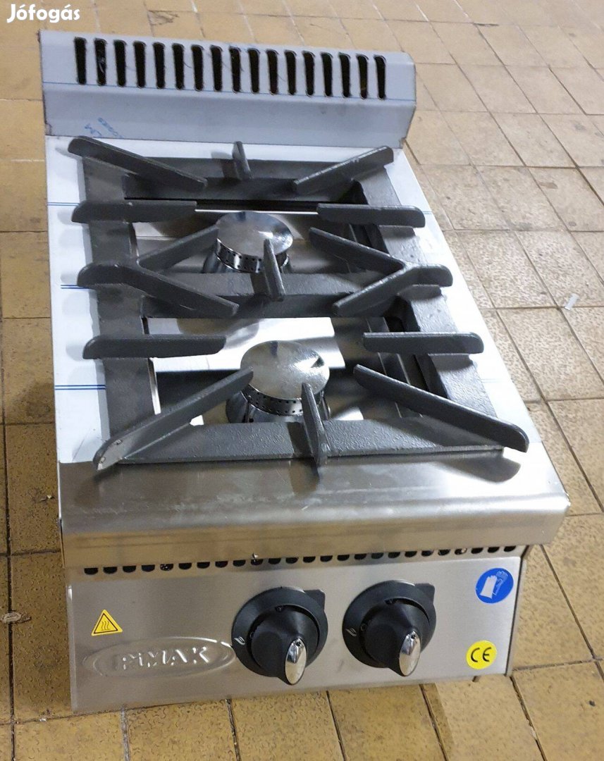 Új inox fóliás ipari 2 égős asztali gáztüzhely főzőtüzhely