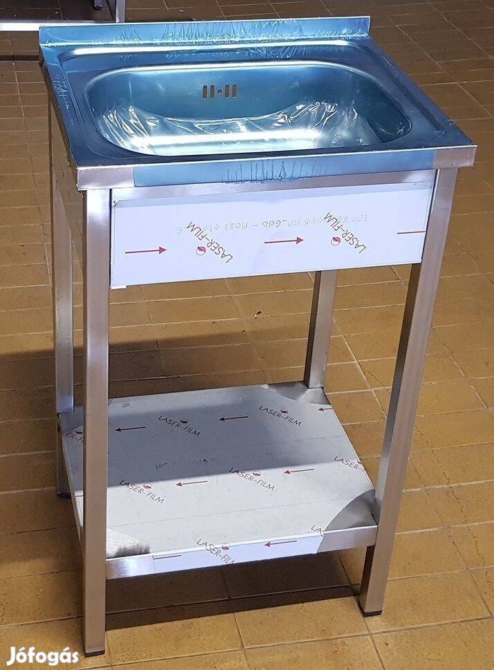 Új inox fóliás ipari lábon álló kézmosó mosdó mosogató