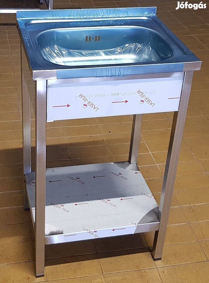 Új inox fóliás ipari nagykonyhai lábon álló kézmosó mosdó mosogató