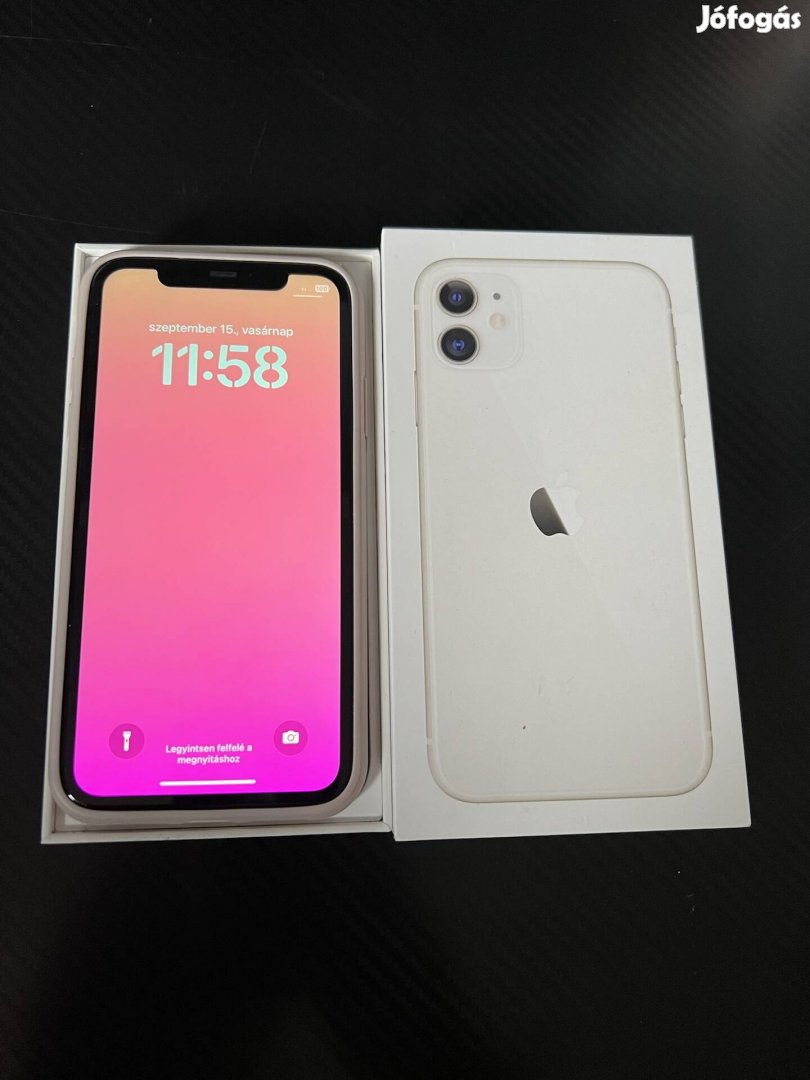 Új iphone 11 Fehér 64GB 1Év Gari 100%akku