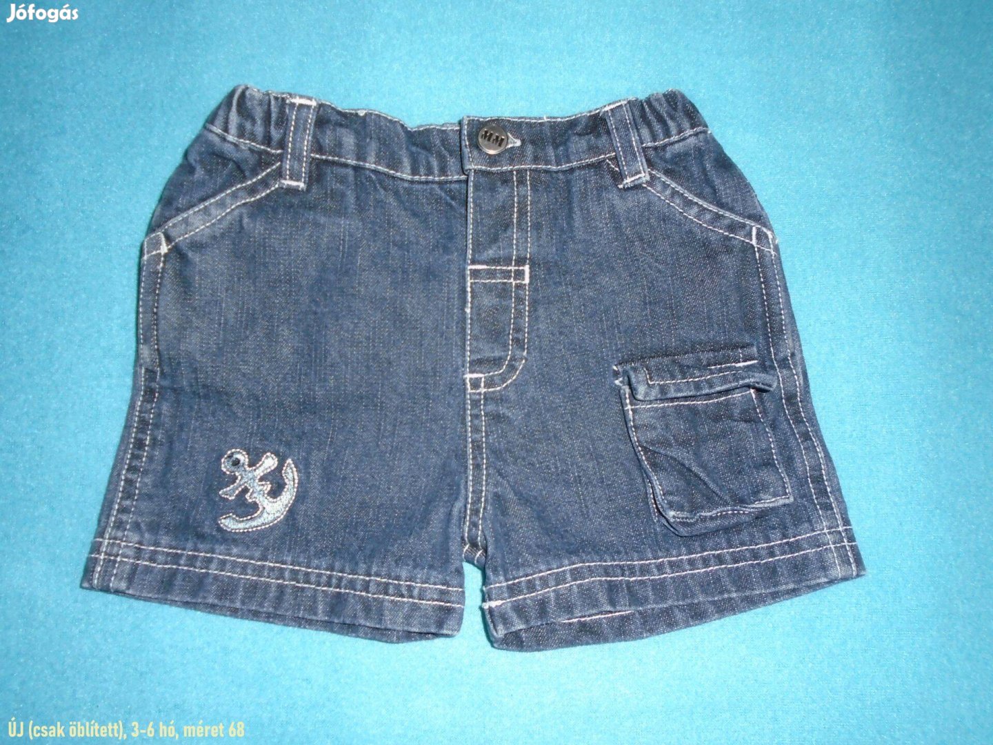 Új kék farmer rövidnadrág 3-6 hó méret 68 új, csak öblített