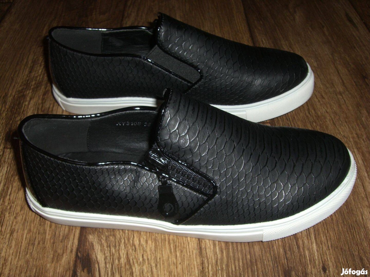 Új kígyóbőr mintás fekete cipzáros cipő slip-on mokaszin -