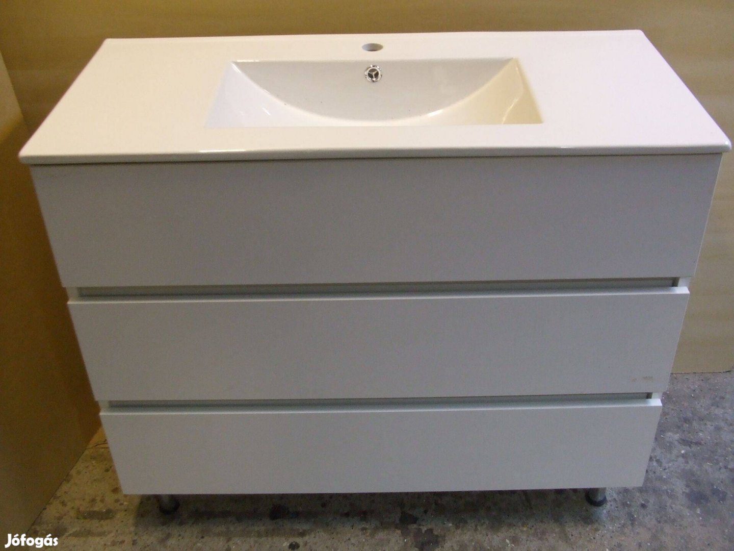 Új mosdószekrény 3 fiókos magasfényű fehér fürdőszoba bútor 100 cm