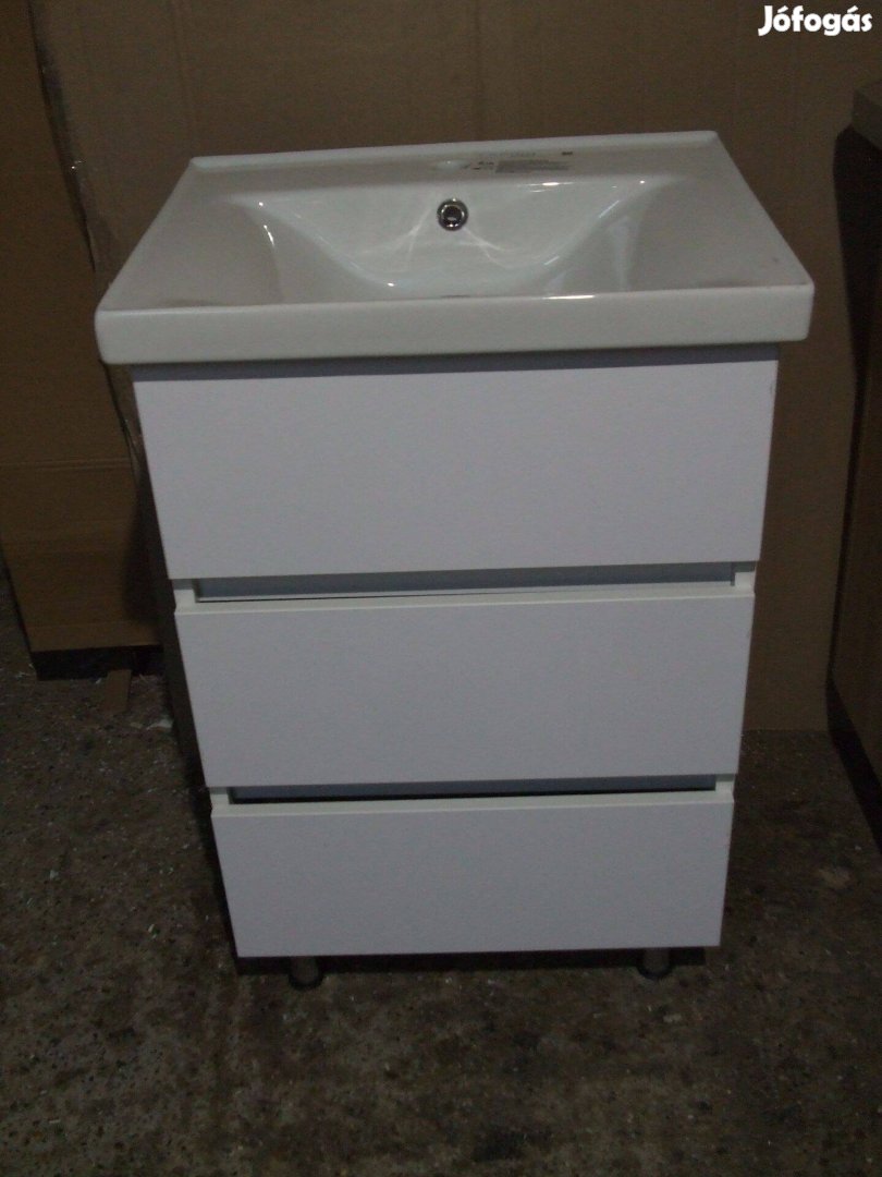 Új mosdószekrény magasfényű fehér 3 fiók fürdőszoba bútor 55 cm