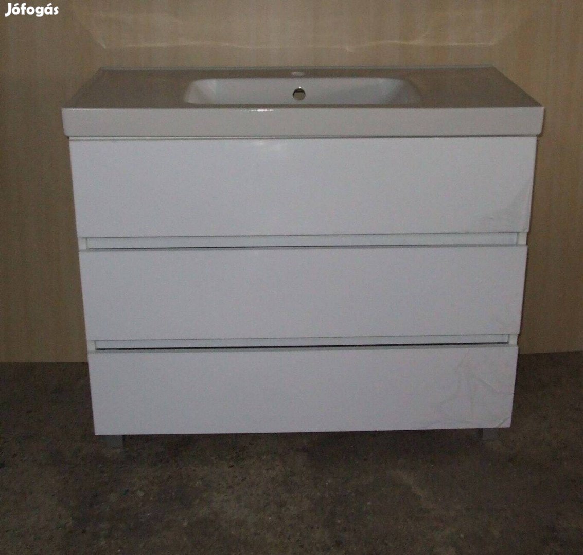 Új mosdószekrény magasfényű fehér 3 fiókos fürdőszoba bútor 102 cm