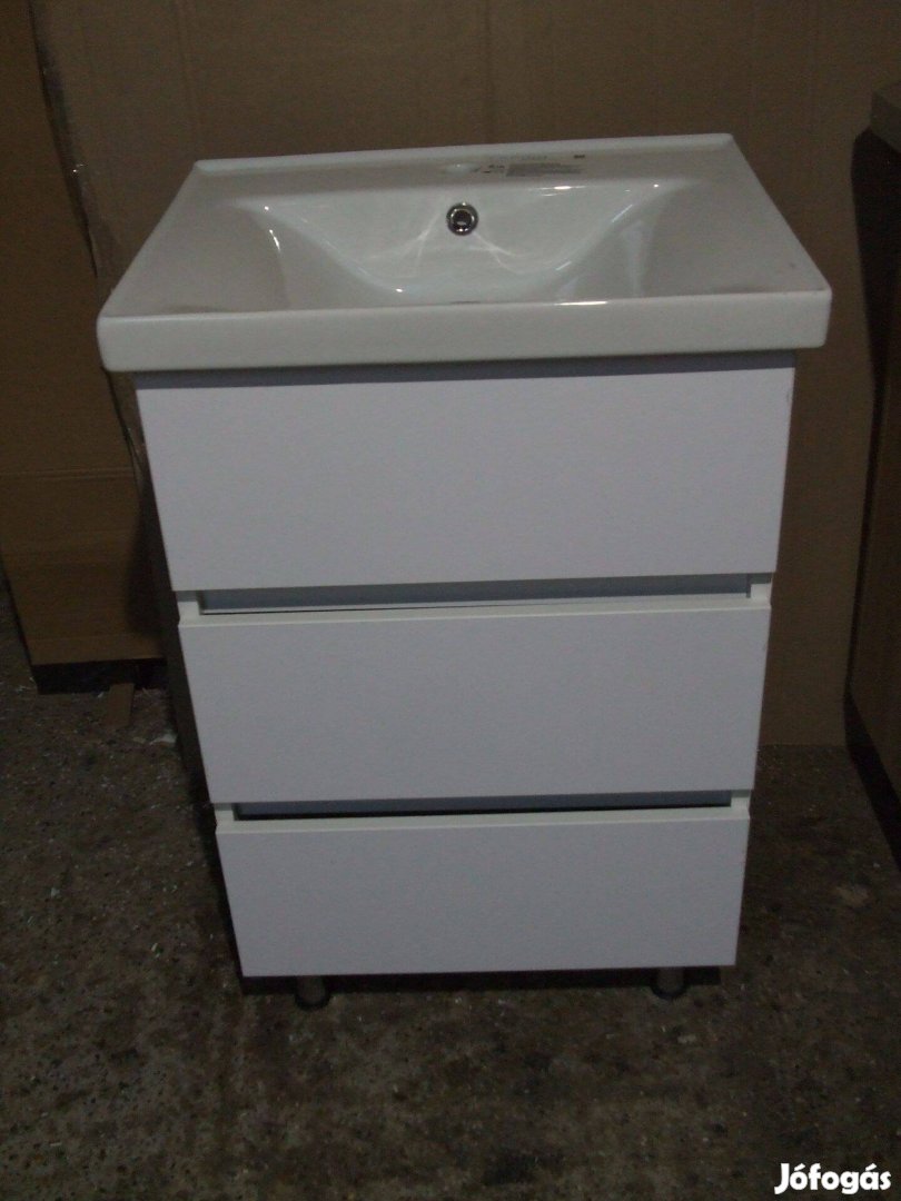 Új mosdószekrény magasfényű fehér 3 fiókos fürdőszoba bútor 55 cm