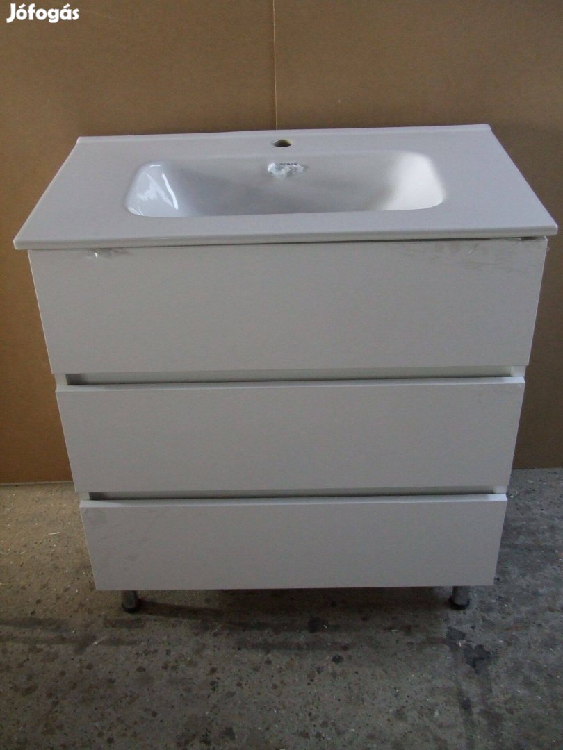Új mosdószekrény magasfényű fehér 3 fiókos fürdőszoba bútor 75 cm