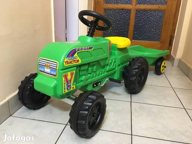 Új nagyméretű pedálos gyermek gyerek traktor utánfutóval