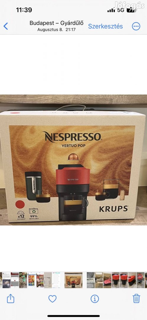 Új piros Nespresso Krups Vertuo Pop kávéfőző 2026-ig garanciával,