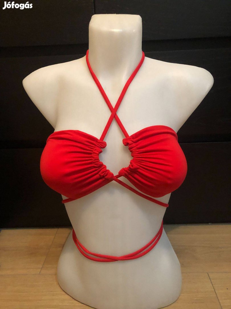 Új piros kötős bikini fürdőruha felső M 38