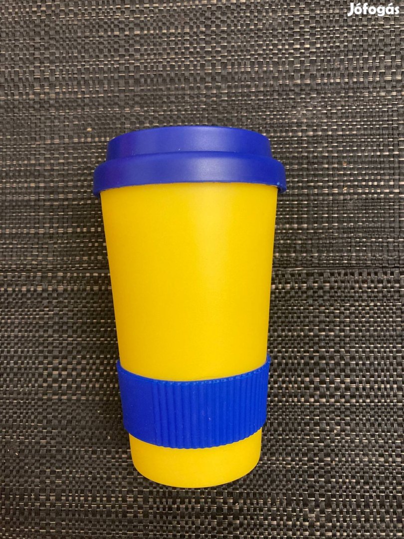 Új sárga-kék műanyag ital tartó pohár kulacs!