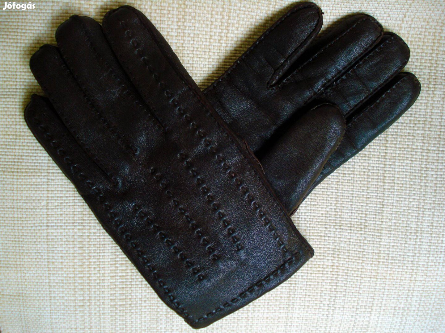 Új sötét barna valódi bőr meleg béléssel kesztyű M-es