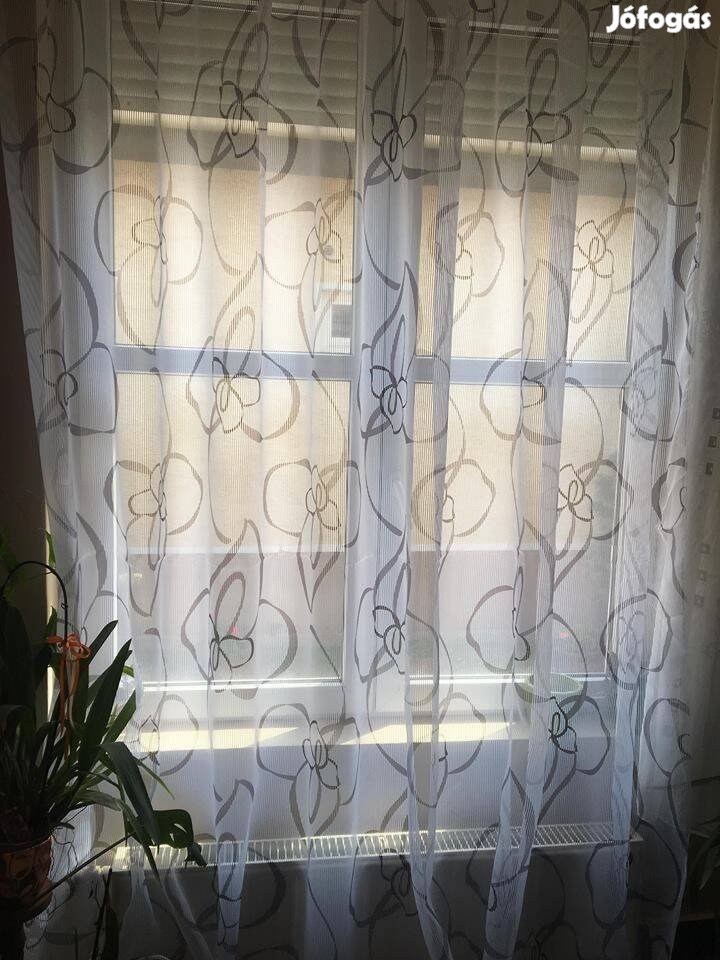 Új szürke mintás organza függöny (12m x 3m)