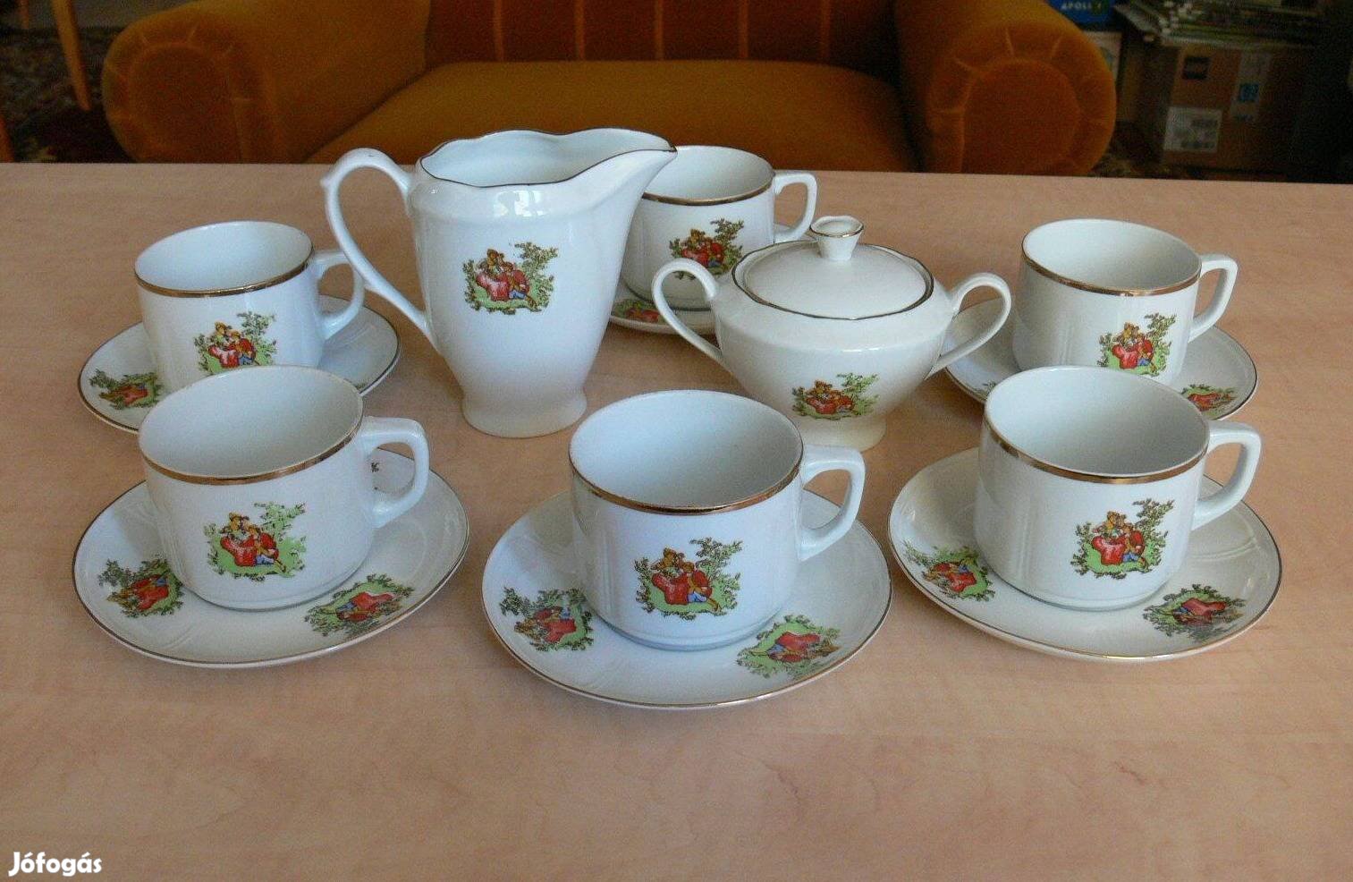 Új teás, capuccinós porcelán készlet, cukor tartó, kiöntő