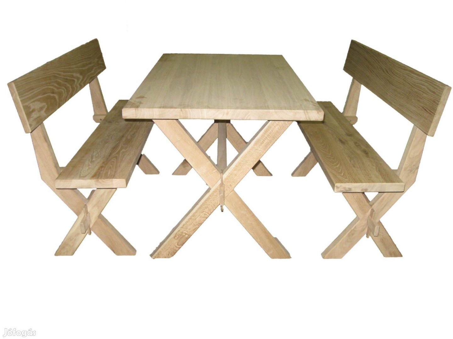 Új tölgyfa kerti asztal paddal 4 és 6 személyes, kétszemélyes kiülő