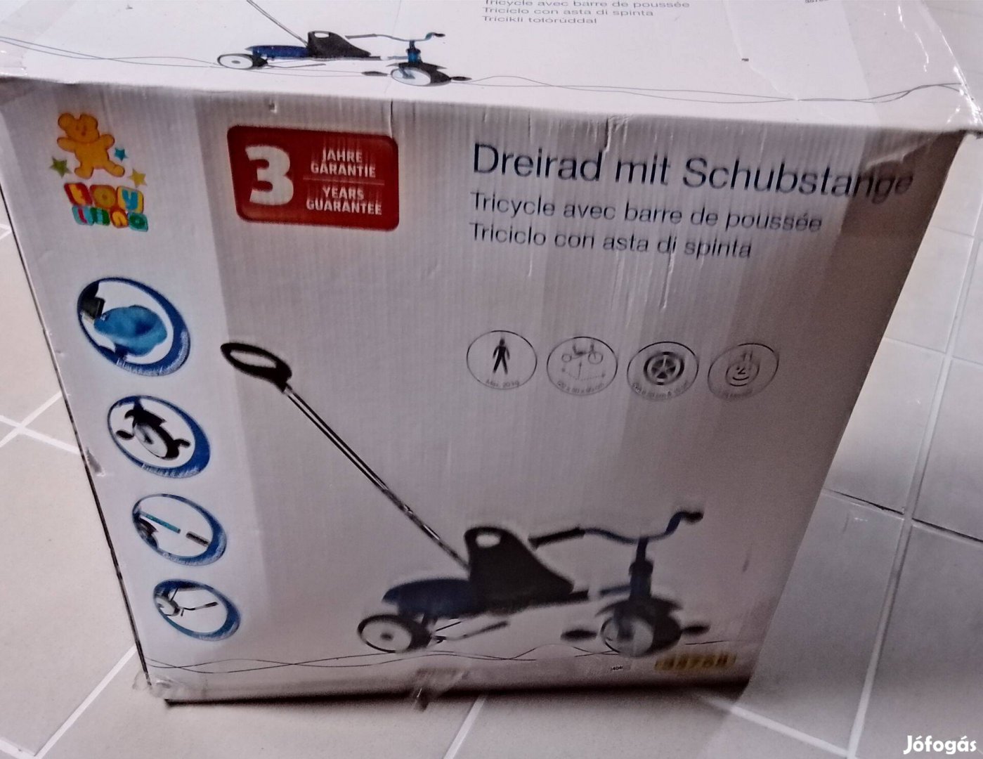 Új tricikli tolókarral, pedálos, kék
