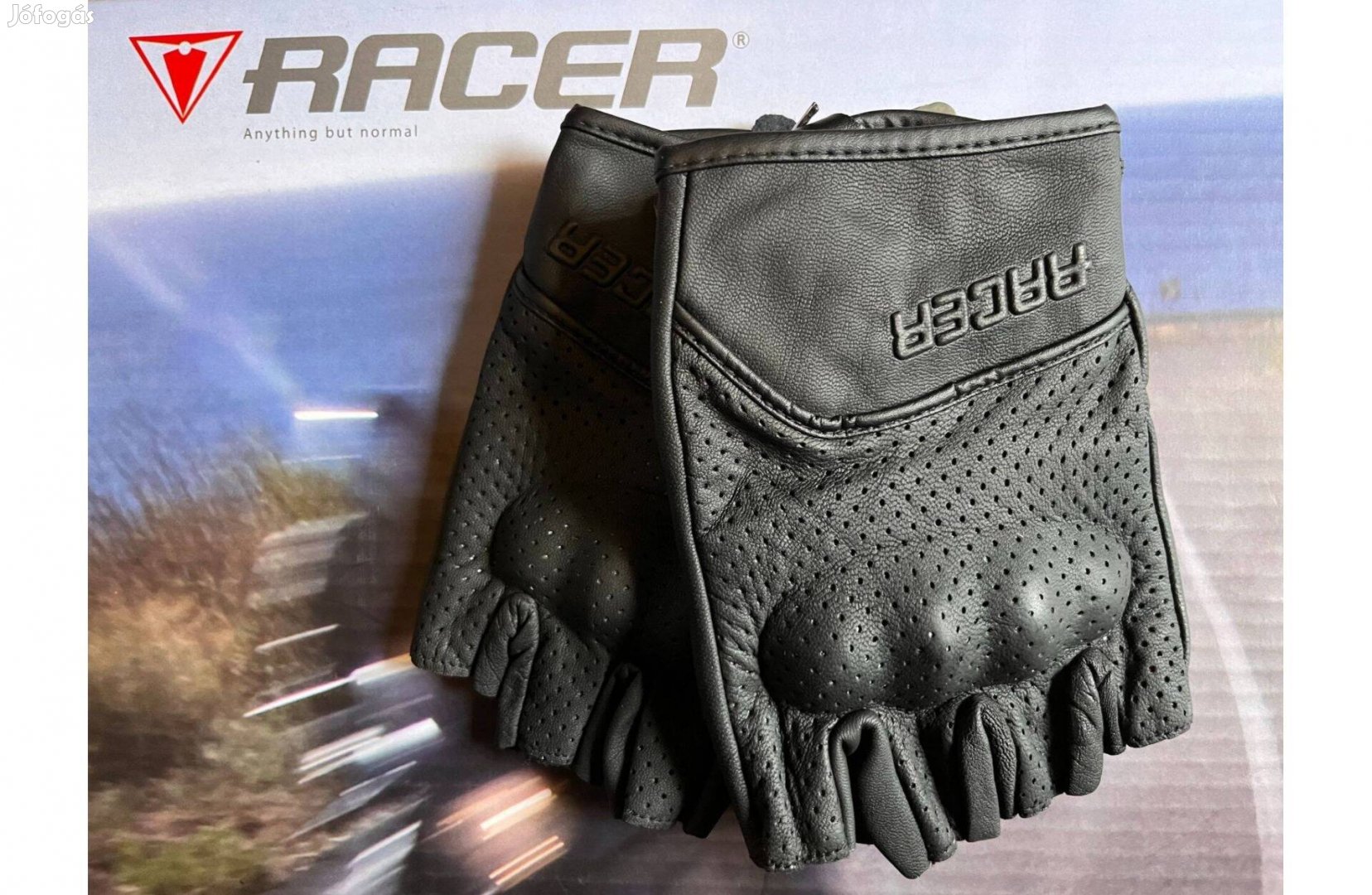 Új valódi bőr Racer újjatlan protektoros motoros kesztyű !