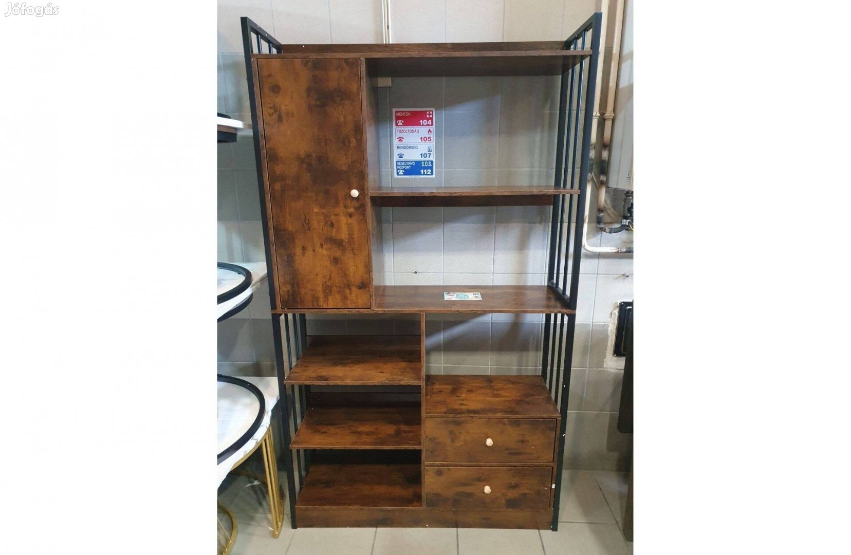 Új vintage fa/fém kombinációs szekrény