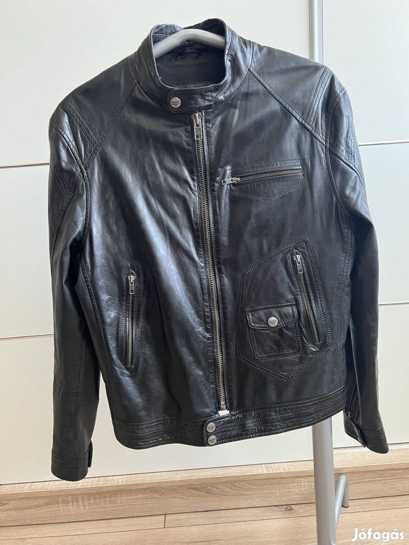 Újszerű David Moore fekete valódi bőrdzseki L méret