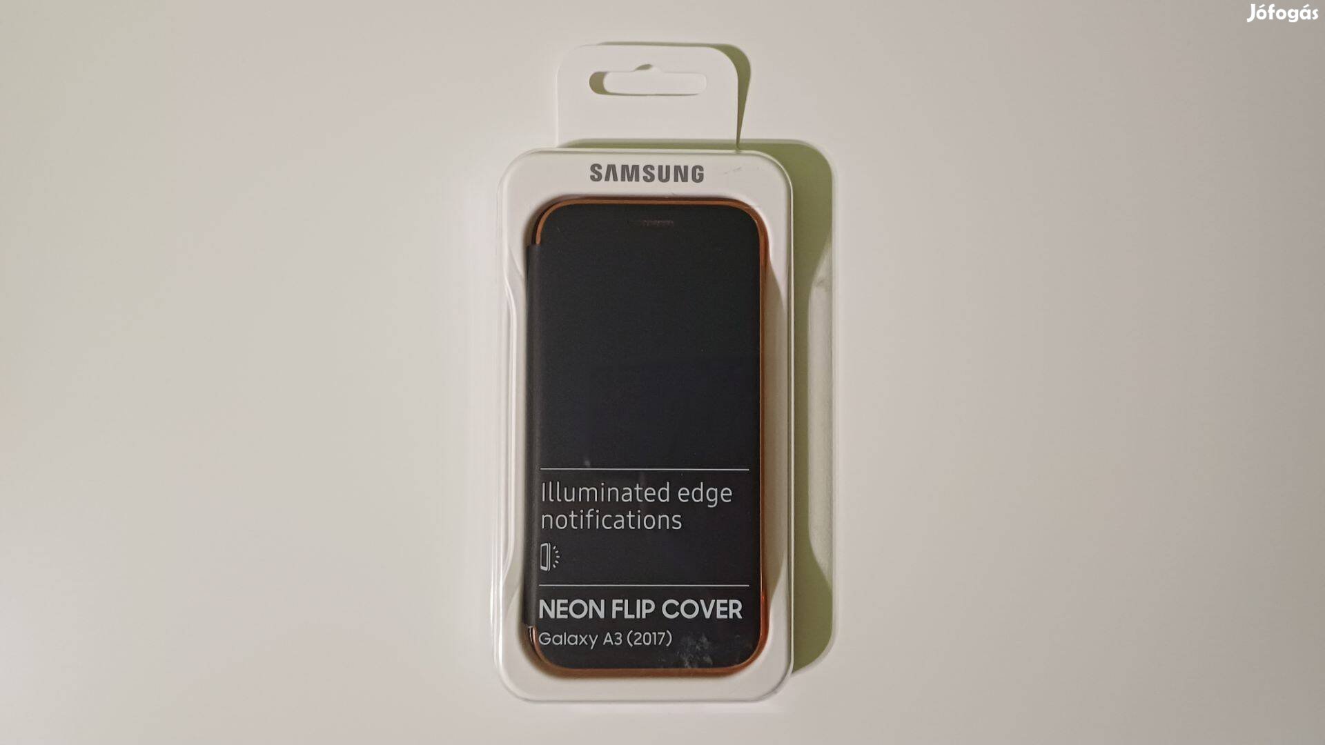 Újszerű Eredeti Samsung Galaxy A3 (2017) fekete Neon Flip Cover tok