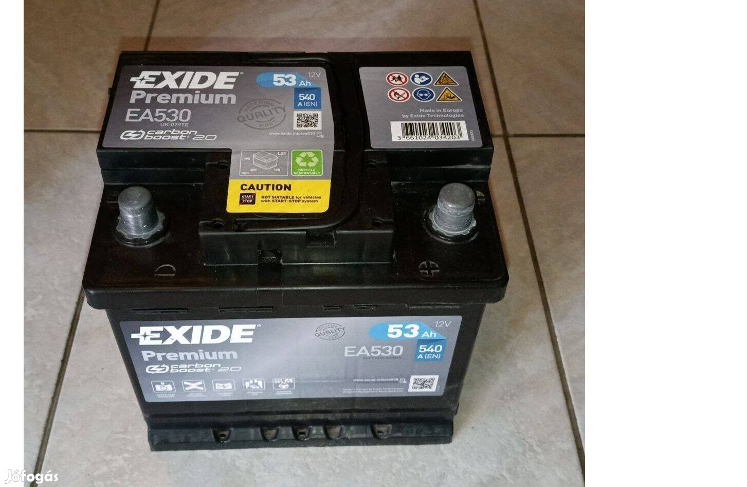 Újszerű Exide prémium 53Ah Tesztelhető akku 540A szállítás