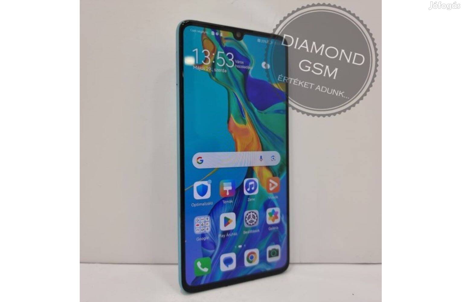 Újszerű Huawei P30 128 GB, Auróra Kék színben, szép